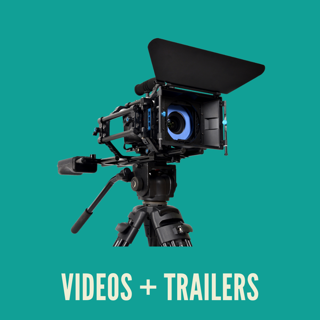image of a videocamera with text saying videos and trailers